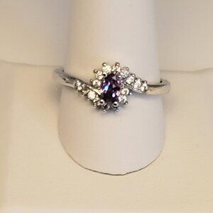 925 Sterling Silver Ring With Oval Faceted Purple and Clear Stone Ring Size 10.5